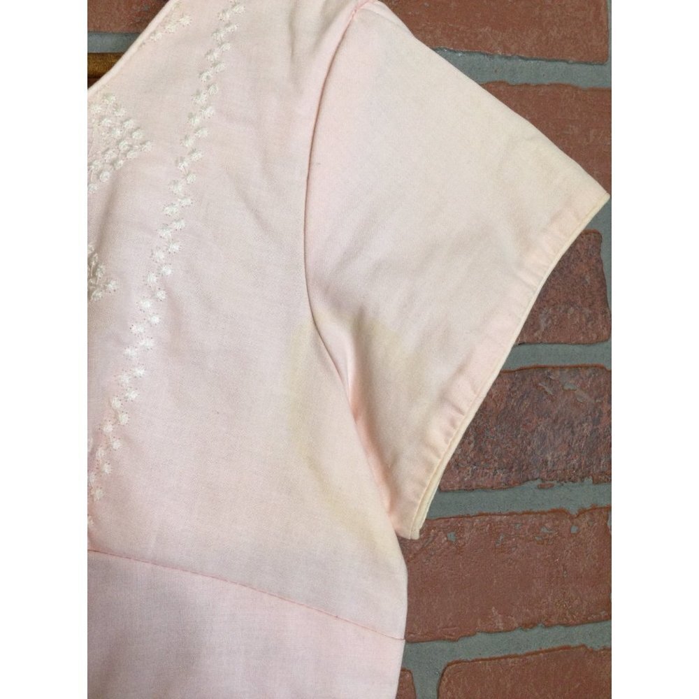 Vintage Womens Dress Floral Lace Detail Short Cap Sleeve Belted Pink - Picture 4 of 5